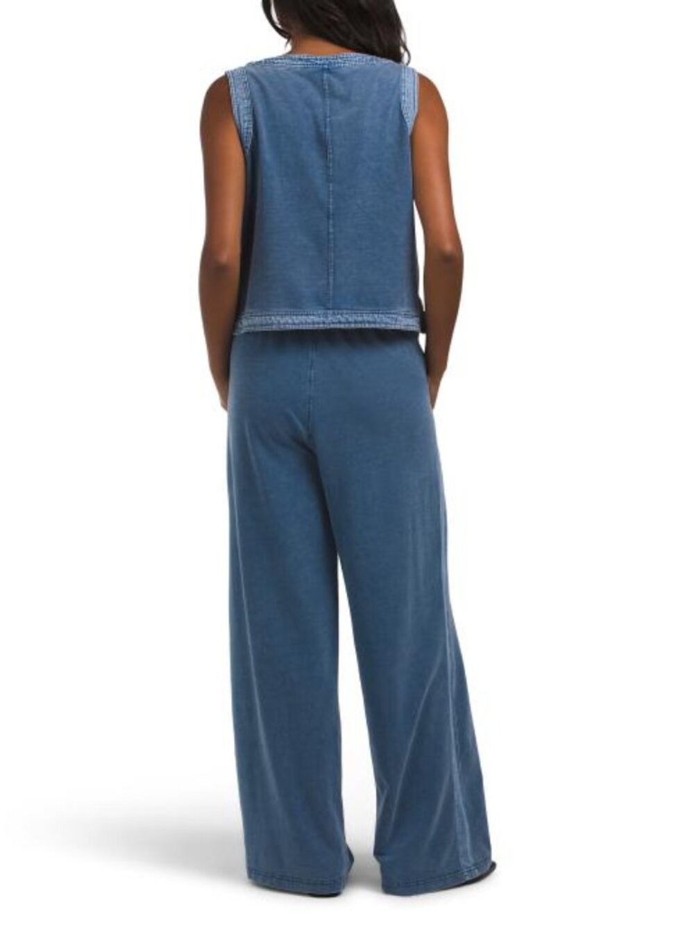 JANE & DELANCEY 2pc French Terry Denim Cropped Tank Top And Straight Pants Set - Picture 2 of 4